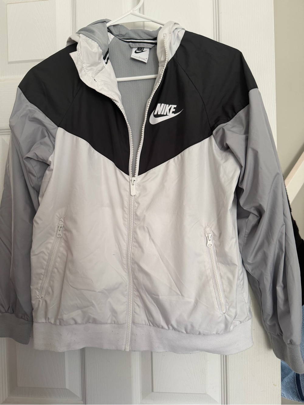 Nike White and Gray Athletic Jacket with Black Trim